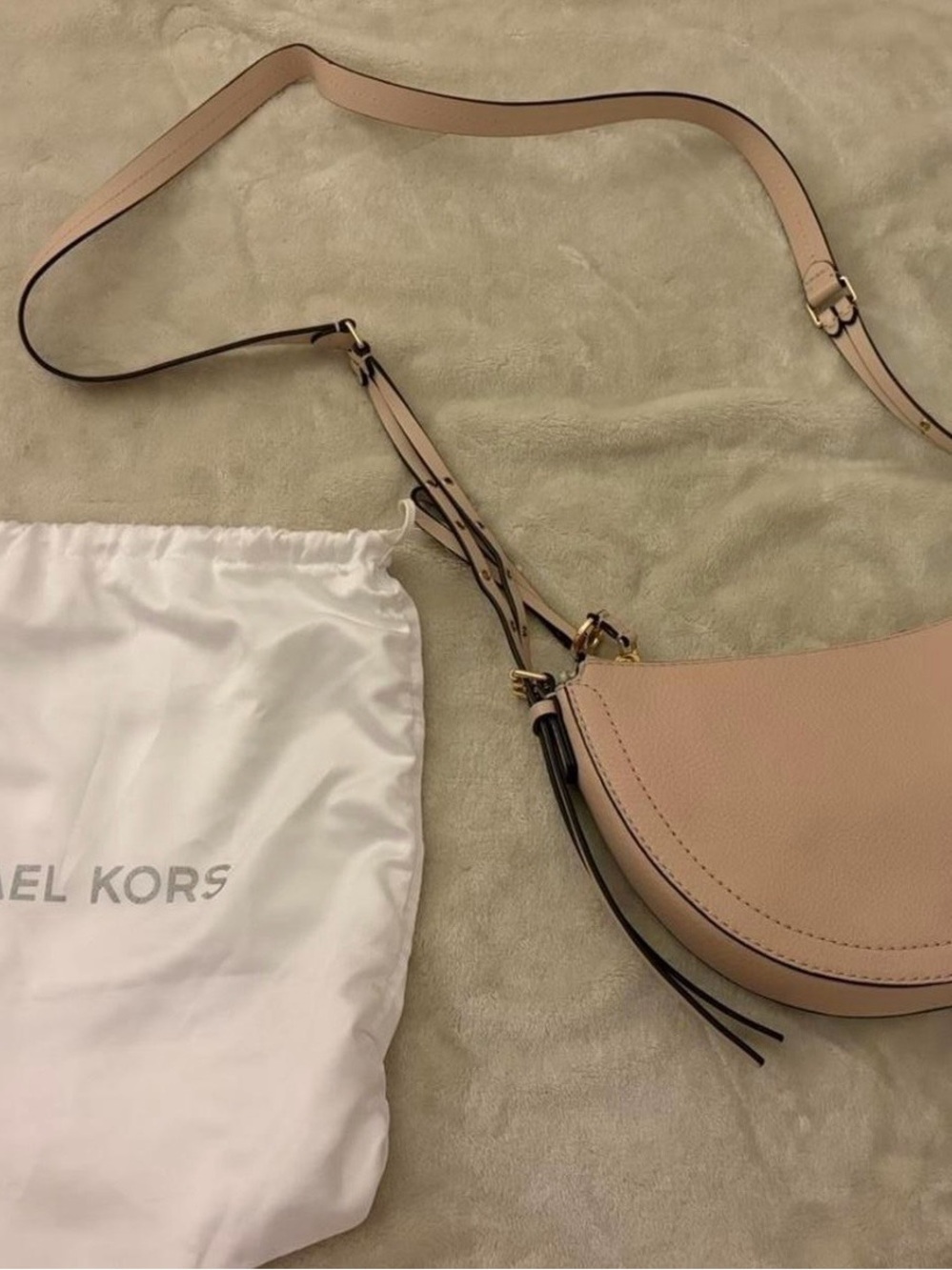 Michael Kors Pale Pink Leather Crescent Crossbody Bag